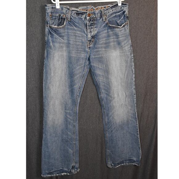 American Eagle Men's 36x32 Low Rise Slim Boot Cut Distressed Denim Jeans Western - Picture 1 of 12